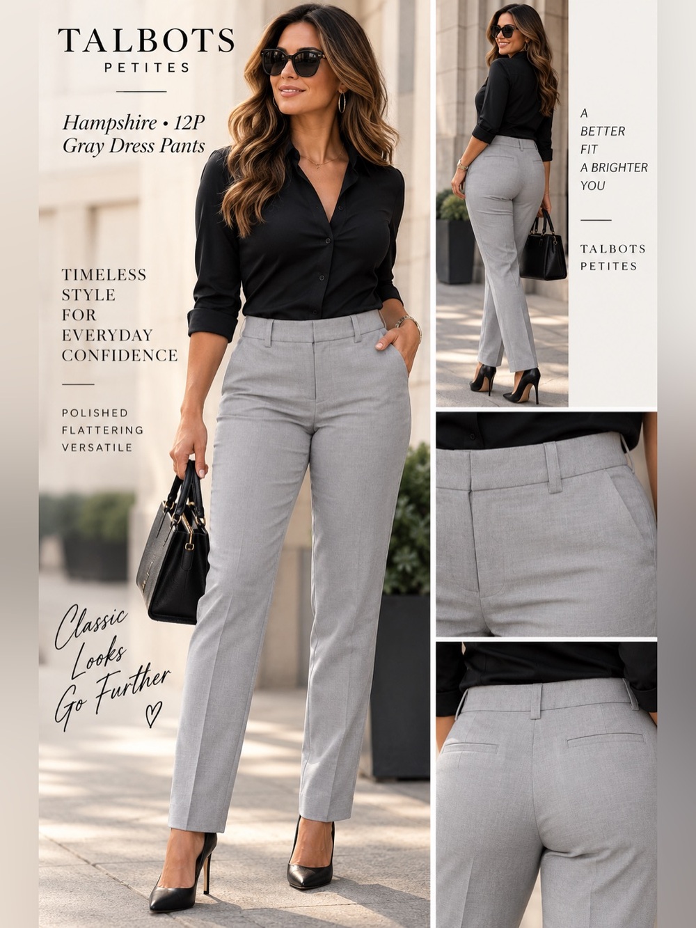 Talbots Petite Hampshire Gray Straight-Leg Dress Pants